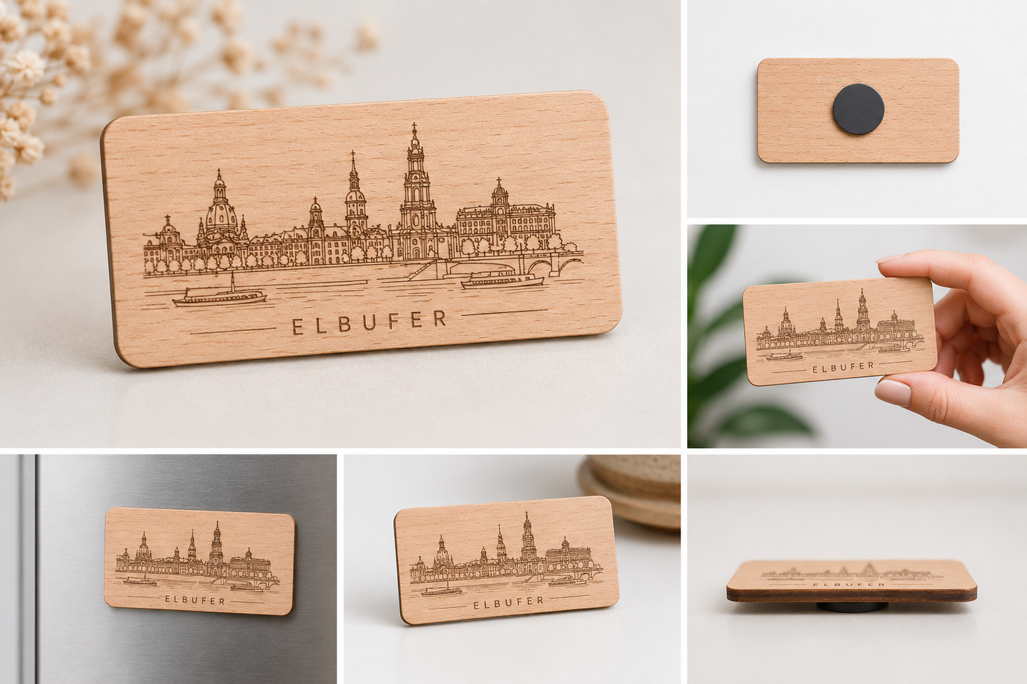 Holzmagnet „Elbufer“ – Handgefertigtes Dresden-Souvenir