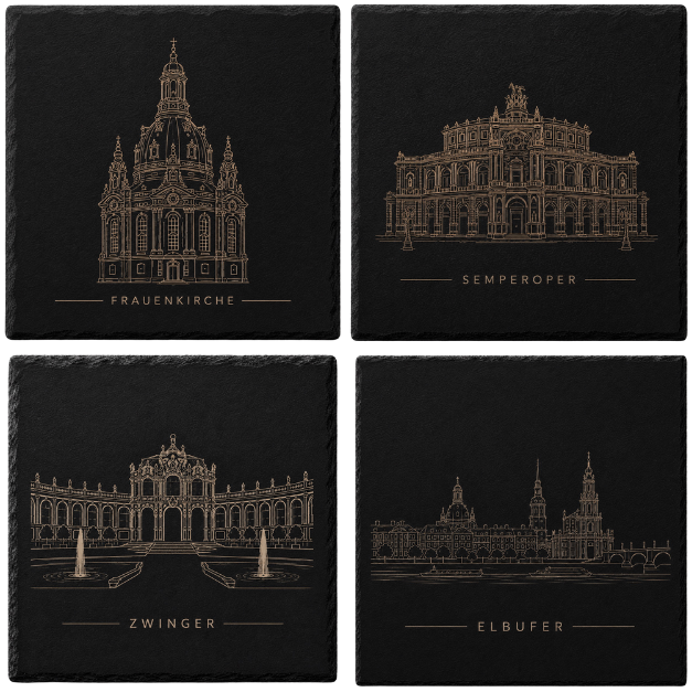 4er Set Schieferuntersetzer Dresden, rechteckig – Wahrzeichen Edition