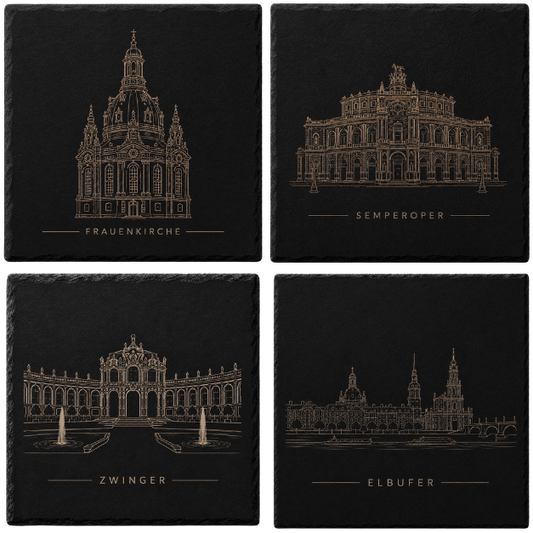 4er Set Schieferuntersetzer Dresden, rechteckig – Wahrzeichen Edition