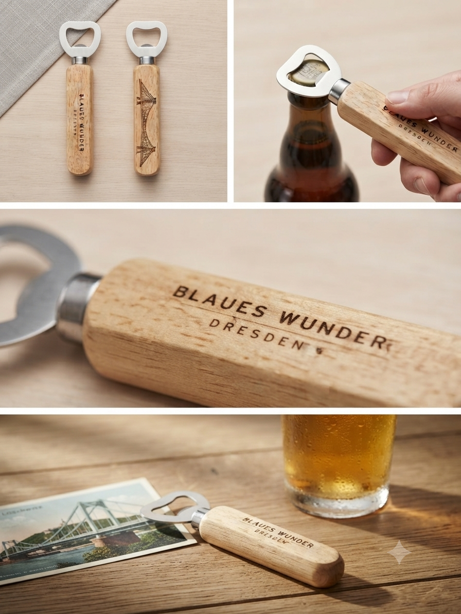Holz-Flaschenöffner Blaues Wunder – Souvenir aus Dresden